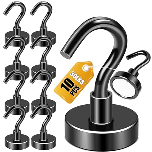 DIYMAG Magnetic Hooks for Hanging, 30lbs 2026 Cruise Cabin Ship Essentials N52 Magnetic Hook Heavy Duty Strong Magnets Fridge for Classroom Beach Kitchen Grills 10 Pack Black - color: Black, size: 0.63in