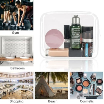 12 Pieces Clear Cosmetics Bag, Clear PVC Zippered Cosmetic Makeup Pouch, TSA Approved Toiletry Bag for Travel, Waterproof Vinyl Plastic Organizer Case for Vacation Bathroom (White Medium) - color: White
