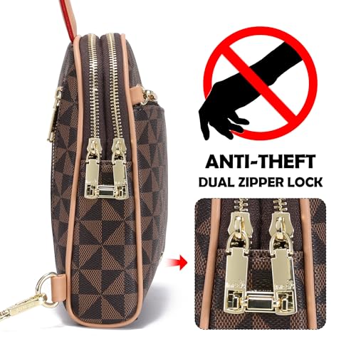INICAT RFID Blocking Sling Bag, Anti Theft Crossbody Bag for Women Compact Travel Purses Leather - color: Checkered Brown