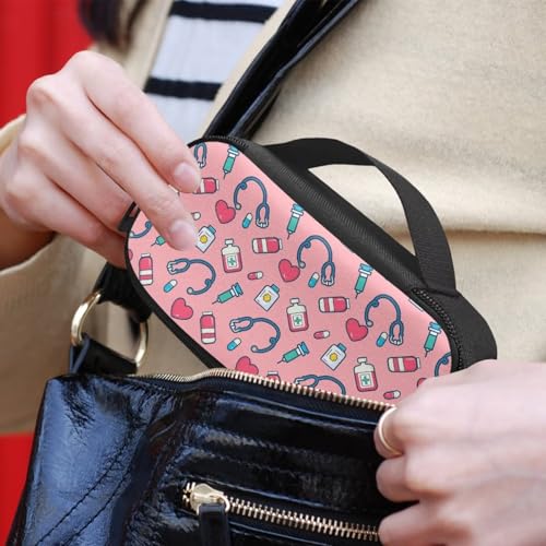 Pink Stethoscope Print Insulin Cooler Travel Case Portable Zipper Diabetic Care Organizers, Insulin Storage Bag for Women Men Diabetic Supplies Organizer for Trip and Daily Use - color: Pink Stethoscope Print