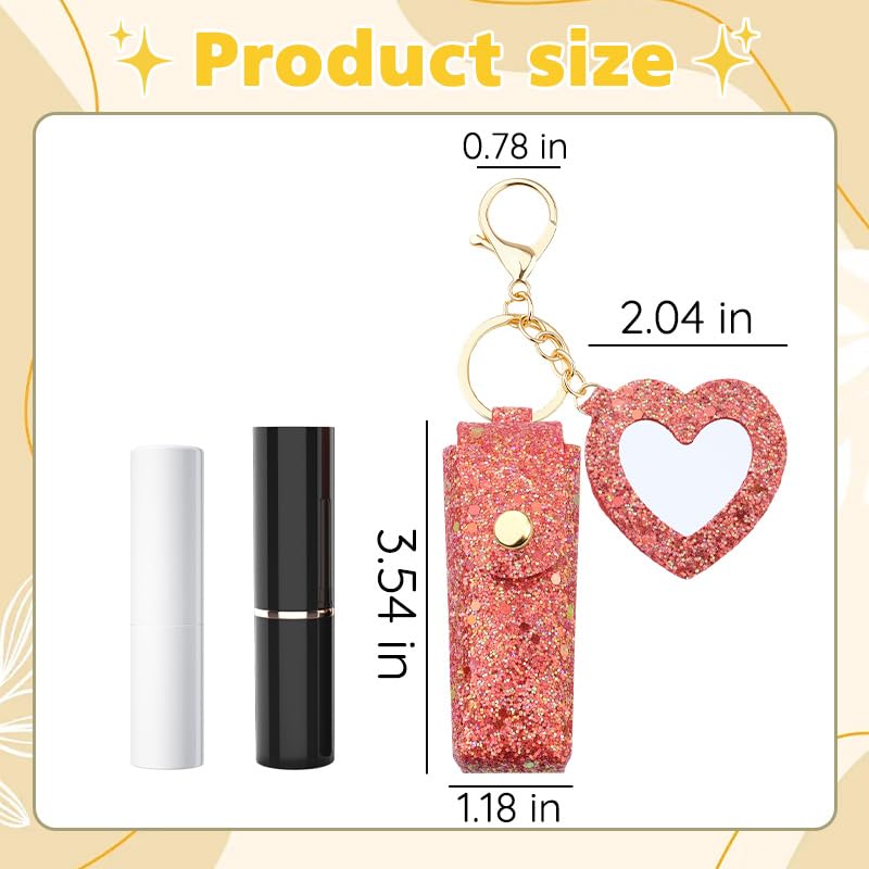 Sisadodo Glitter Lip Oil Holder Key Chains for Woman Lipstick Case with Mirror Lip Balm Keychain for Lipstick Case Keychain - color: Red-heart