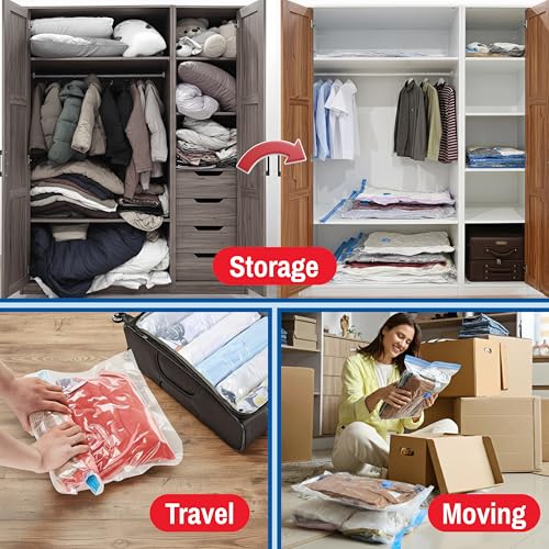 Spacesaver Roll Up Vacuum Storage Bags for Jackets, Suits, Dresses & Clothes – Sealed Compression Bags with Hand Pump – Space Saver Bags for Moving, Travel & Organization - Pack of 8