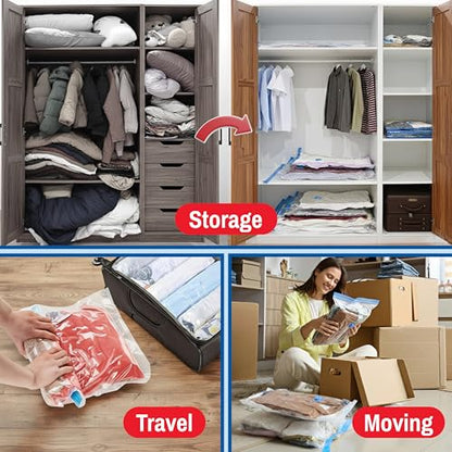 Spacesaver Roll Up Vacuum Storage Bags for Jackets, Suits, Dresses & Clothes – Sealed Compression Bags with Hand Pump – Space Saver Bags for Moving, Travel & Organization - Pack of 8