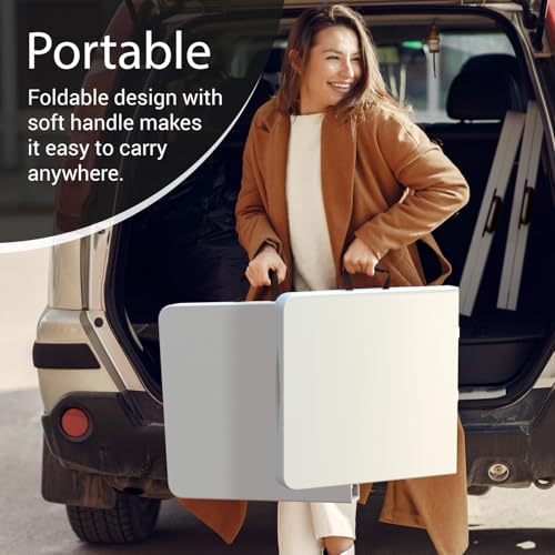 4 Feet Foldable Table Adjustable Height with Built in Handle, Steel Legs | 4FT Heavy Duty Portable | Perfect for Party Dining Wedding Events Picnic Indoor Outdoor Camping Utility Folding - 4 Foot - color: White, size: 4 FT