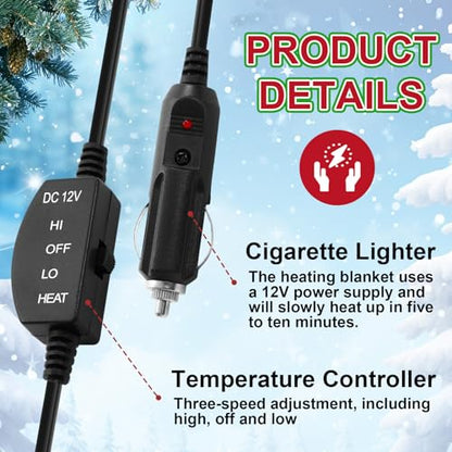 Tuanse 58 x 43 Inches 12 Volt Heated Car Blanket Plug in Portable Car Electric Blanket with Cigarette Lighter, Temperature Controller and Storage Bag for Rv Truck Traveling(Red,Christmas Tree)