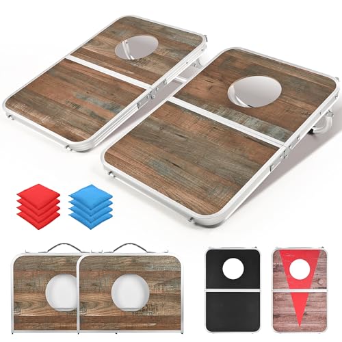 ROPODA Portable Cornhole Board Set,24x16 / 30×20in Corn Hole Games for Adults with 8 Bean Bags, Lightweight Aluminum Alloy Edging Cornhole Set for Outdoor Games, Beach and Tailgates - color: Wood Color, size: 24×16"