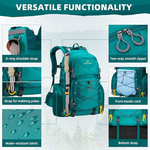 Maelstrom Hiking Backpack, 40L Waterproof Camping Daypack for Men and Women, Lightweight Travel Pack with Rain Cover (Green) - color: Green