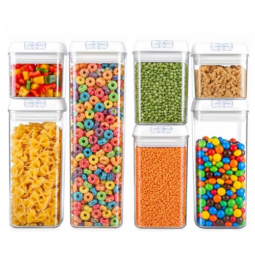 7-Piece Airtight Food Storage Containers with Lids, Clear Stackable Pantry Organization Set for Flour, Sugar, Cereal, Snacks and Kitchen Storage