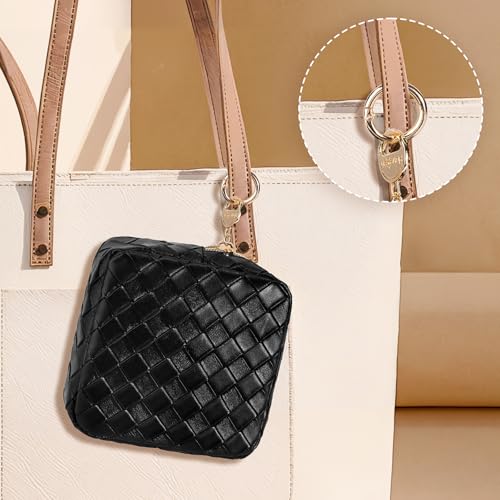 5.5" Small Makeup Bag for Purse, PU Leather Mini Cosmetics Bag with Ring Buckle, Portable Small Travel Makeup Pouch for Women, Birthday/Wedding/Christmas Gifts (Large Plaid, Brown) - color: Large Plaid Brown-5.5 inch