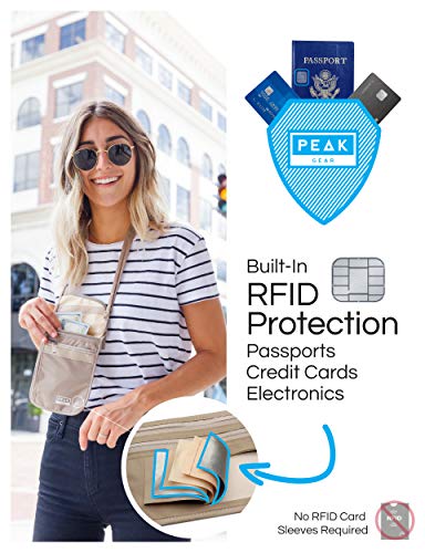 Peak Gear RFID Neck Wallet - The Original Travel Pouch with Adjustable Crossbody Strap + Theft Protection and Lost & Found Service | Black - color: Black (Neck Wallet)