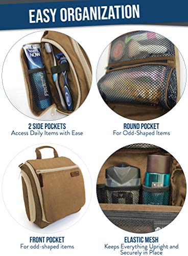 D&D Wanderlust D&D Hanging Travel Toiletry Bag for Men and Women – Cosmetics, Makeup and Toiletries Organizer Kit with 10 Compartments - color: Brown