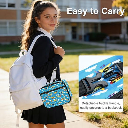 Airplane Lunch Bag Insulated Reusable Lunch Box Cooler Thermal Tote Bag For Teenage Boys Girls School Beach - color: Airplane
