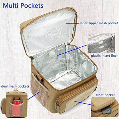 FlowFly Tactical Lunch Bag Large Insulated Lunch Box Cooler Tote for Men, Women with MOLLE/PALS Webbing(Brown, Medium) - color: Brown, size: Medium