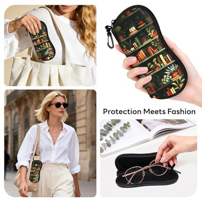 Sunglasses Case with Belt Clip, Ultra Light Neoprene Zipper Soft Padded Glasses Case for Women Men - color: Green Study