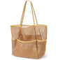 KPX Beach Bag with Mini Pocket, Summer Beach Tote Bags for Women Large Foldable Mesh Swimming Pool Travel Bags - Sandproof - color: Khaki