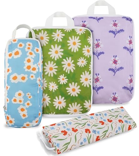4 Pcs Compression Packing Cubes, Packing Cubes for Travel, Waterproof Luggage Organizer Bags Set, Cute Packaging Cubes for Women Kids Backpack Carry-Ons - color: Small Flowers, size: 4 Set