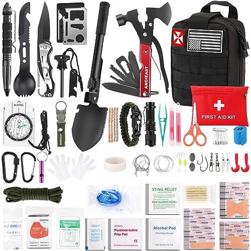 Survival Kit 256 in 1, First Aid Kit Survival Gear Tools Trauma Kit with Molle Pouch for Outdoor, Camping, Hunting, Hiking, Earthquake, Home, Office, Gifts for Men Dad Husband Women - color: Black