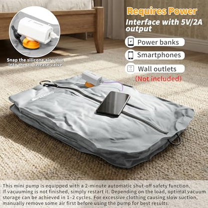 Vacuum Bag for Travel, Professional IPX8 Waterproof Reusable Vacuum Compression Bags for Travel Suitcases, Durable Space Saver Bag(3 PACK,With Pump)