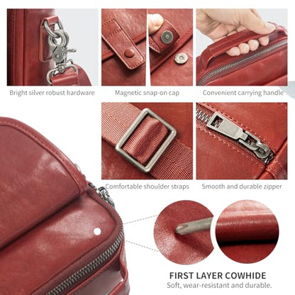 Augus Leather Small Messenger Bag For Men Crossbody Handbag Shoulder Sling Travel Bags for Men Purse Daypack Magnetic Buckle - color: Maroon