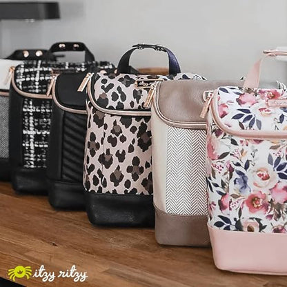 Itzy Ritzy Insulated Bottle Bag – Keeps Bottles Warm or Cool - Holds 3 Bottles & Features Interior Pocket for Ice Pack (Not Included), Cognac - color: Cognac