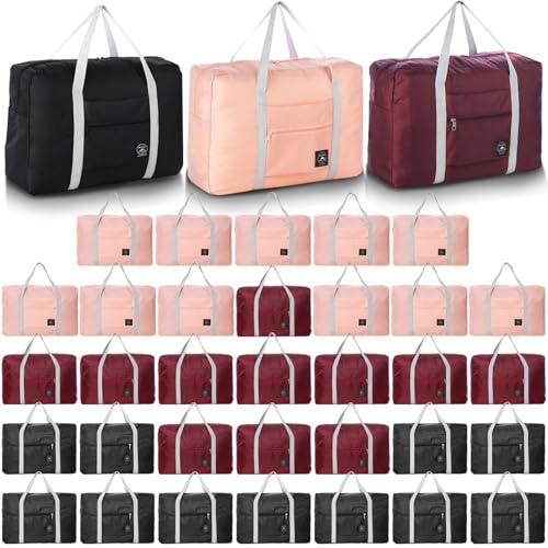Travel Bag 36 Packes Carry on Luggage Foldable Duffel Bag Sports Gym Bag Weekender Overnight Bag Water Resistant Nylon Travel Duffel for Men Women - color: 12Black 12Pink 12Red
