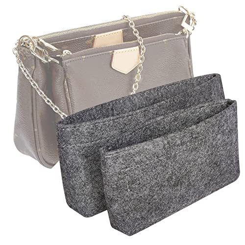 Vercord Felt Purse Organizer Insert Pochette Handbag Insert Bag in Bag for Multi Pochette Accessories Add Zipper Pocket Grey - color: Grey
