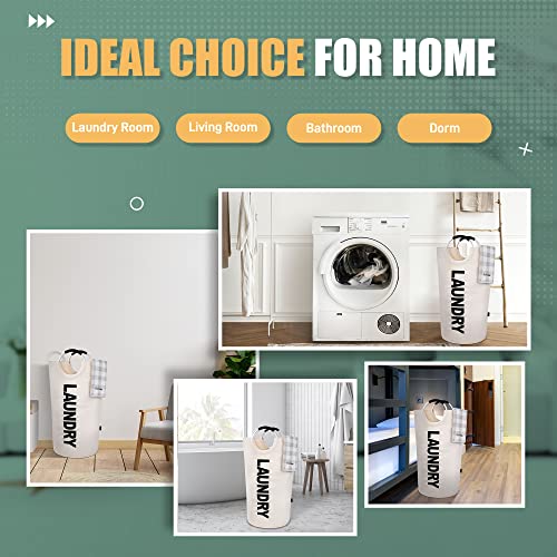 Caroeas 100L Laundry Basket,Large Laundry Hamper, Laundry Bag with Padded Handles, Clothes Hamper Stands Up Well, Collapsible Free Standing Easy Storage Washing Bin (Beige,100L) - color: Beige, size: 100L