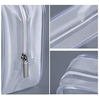 BEFORYOU 6 Pack Clear Toiletry Carry Pouch with Zipper Portable Plastic Waterproof Cosmetic Bag TSA Approved for Vacation Travel Bathroom and Organizing (White, Small) - size: Small bags only