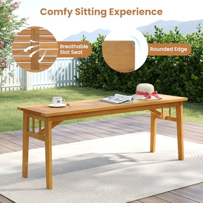 Tangkula 3 Pieces Patio Dining Set, Acacia Wood Space Saving Outdoor Rectangular Picnic Table with 1.97” Umbrella Hole and 2 Benches, for Yard, Garden and Poolside - size: 3 pieces