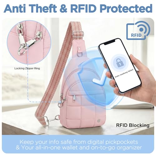 Anti Theft Sling Bag for Men & Women, Lightweight Puffer RFID Crossbody Bag for Travel, Commuting & City Walking, Hands-Free Everyday Essentials Bag Pink - color: Pink