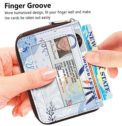 FurArt Zipper Wallet Women, RFID Blocking Credit Card Wallet, Business Card Holder, Compact Size KeyChain Wallet - color: Foliage
