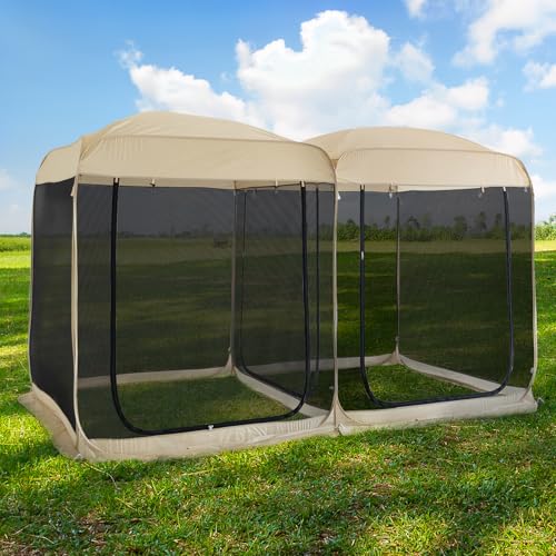 Alvantor Pop Up Screen House Tent, Instant Outdoor Gazebo with Mosquito Netting & UPF 50+ Sun Protection, Portable Canopy Shelter for Patio, Backyard, Camping (2-10 Person) - color: Beige, size: 12'x6'