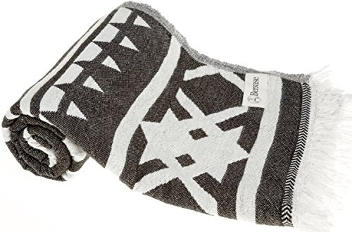 Bersuse 100% Cotton Cozumel Turkish Towel Beach Towel Bath Towel Dual Layer Peshtemal Beach Blanket Beach Essentials - 39x71 Inches, Black - color: Black3
