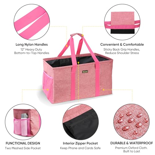 BALEINE Extra Large Utility Tote Bag with Wire Frame for Storage (Pink, 22''x12''x10'') - color: Pink, size: 22''x12''x10''