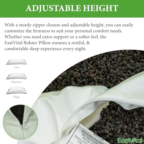 Small Neck Roll Buckwheat Pillow - 15 x 6’’ Cervical Neck Pillow for Lumbar, Knee & Backrest – Best Pillows for Side Sleepers & Travel with Adjustable Head & Breathable Zipper Cotton Case - 2.4 lbs