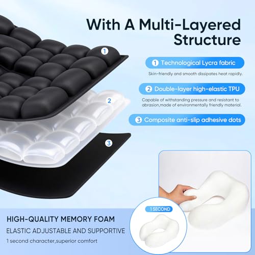 Travel mat - Inflatable Bubble Design, Used for car/Office/Airplane seat Cushion, Equipped with Storage Bags. Ergonomically Designed 3D Inflatable airbag, Including Neck Pillow kit (U-Shaped) - size: U-shaped
