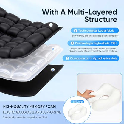 Travel mat - Inflatable Bubble Design, Used for car/Office/Airplane seat Cushion, Equipped with Storage Bags. Ergonomically Designed 3D Inflatable airbag, Including Neck Pillow kit (U-Shaped) - size: U-shaped