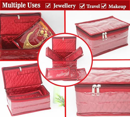 atorakushon Satin Makeup Pouches Cosmetic Necklace Earrings Jewellery Organizer For Women Maroon (Maroon) - color: Maroon