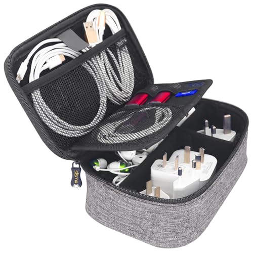 sisma Travel Electronics Organizer Small Carrying Case for Cables Phone Chargers USB Plugs Power Cords Earbuds Adapter Tech Accessories Pouch -Grey - color: Grey -1680D Oxford Fabrics
