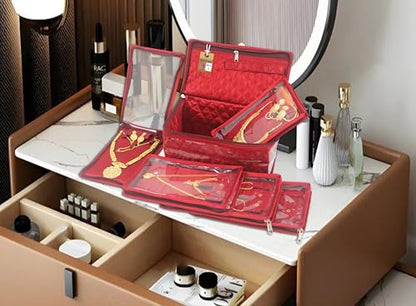 atorakushon Satin Makeup Pouches Cosmetic Necklace Earrings Jewellery Organizer For Women Maroon (Maroon) - color: Maroon