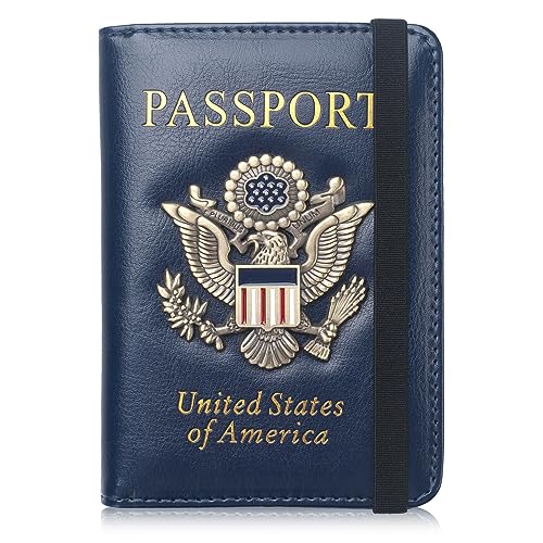 Coowayze Passport Holder for Men Women RFID Blocking US Passport Cover Case, Waterproof Leather Passport Book Protector with Vaccine Card Slot Travel Document Organizer - color: Blue