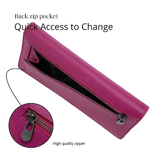Bveyzi Ultra Slim Thin Leather RFID Blocking Credit Card Holder Bifold Clutch Wallets for Women - color: Hot Pink