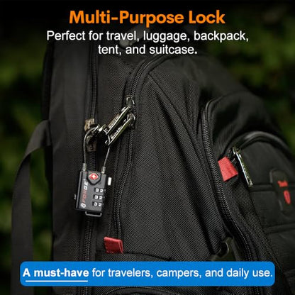 TSA Approved Cable Luggage Locks, Re-settable Combination with Alloy Body, Black 2 Locks. - color: Black 2 Pack