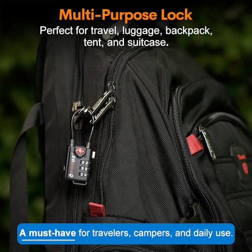 TSA Approved Cable Luggage Locks, Re-settable Combination with Alloy Body - color: Black 4 Pack