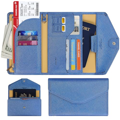 ZOPPEN Mulit-purpose Rfid Blocking Passport Holder Travel Wallet (Ver.4) Passport and Vaccine Card Holder ComboTri-fold Document Organizer Travel Essentials - color: #31 Honolulu Blue
