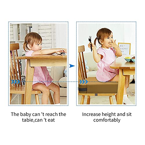 Toddler Booster Seat for Dining Table, PU Washable Double Safe Straps Non-Slip Bottom Booster Seat Dining Toddler, Portable Travel Increasing Cushion (Khaki) - color: Khaki