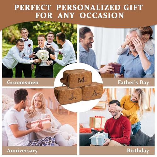 Janhavi Toiletry Bag For Men Waterproof, Groomsmen Gifts Personalized PU Leather Engraved Initials & Mountain, Mens Toiletry Travel Bag, Birthday Gifts For Men, Travel Tssentials (Brown A) - color: Brown, style: A