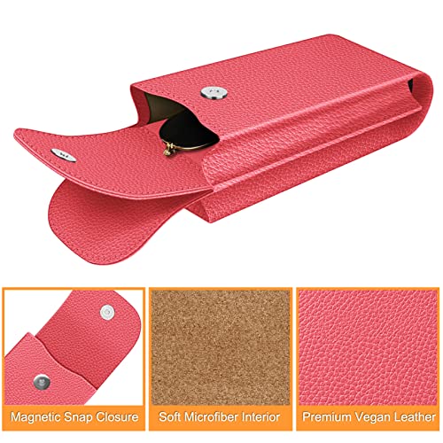 FINTIE Double Glasses Case with Carabiner Hook, Portable Vegan Leather Eyeglass Case Anti-scratch Sunglasses Pouch - color: Watermelon