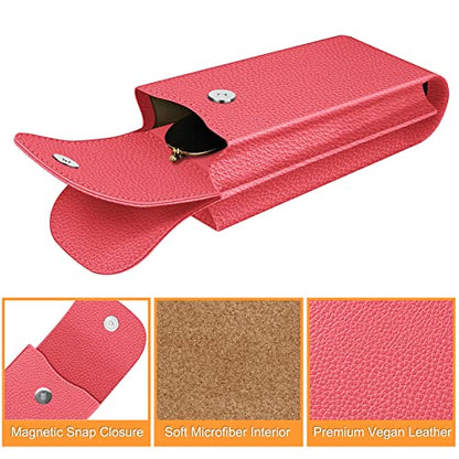FINTIE Double Glasses Case with Carabiner Hook, Portable Vegan Leather Eyeglass Case Anti-scratch Sunglasses Pouch - color: Watermelon