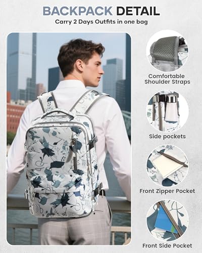 WONHOX Vacuum Seal Backpack for Travel with Air Pump Vacpack Carry on Flight Approved Compression Daypack Laptop Space Saver Bags Storage with Vacuum System 18x14x8 inches Travel Bag Women LeafWhite - color: A10-white